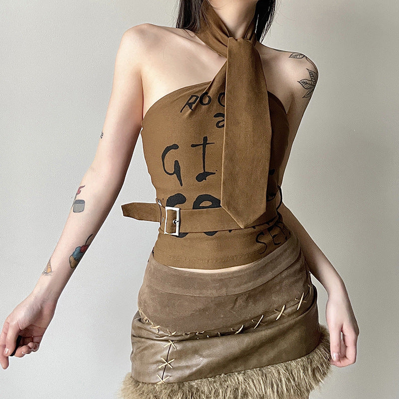 Halter Crop Top With Scarf fashionnsio