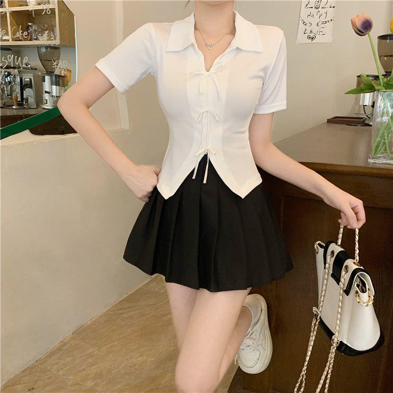 Multi Bow Polo Collar Top