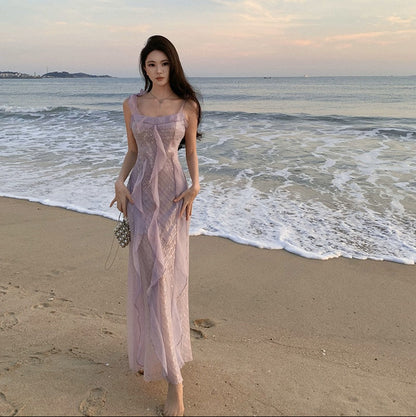 Sequin Ruffle Long Dress - Fashionnsio