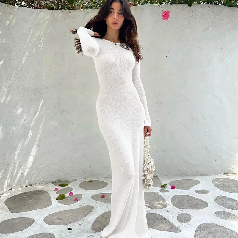 White Backless Bodycon Long Dress For Women