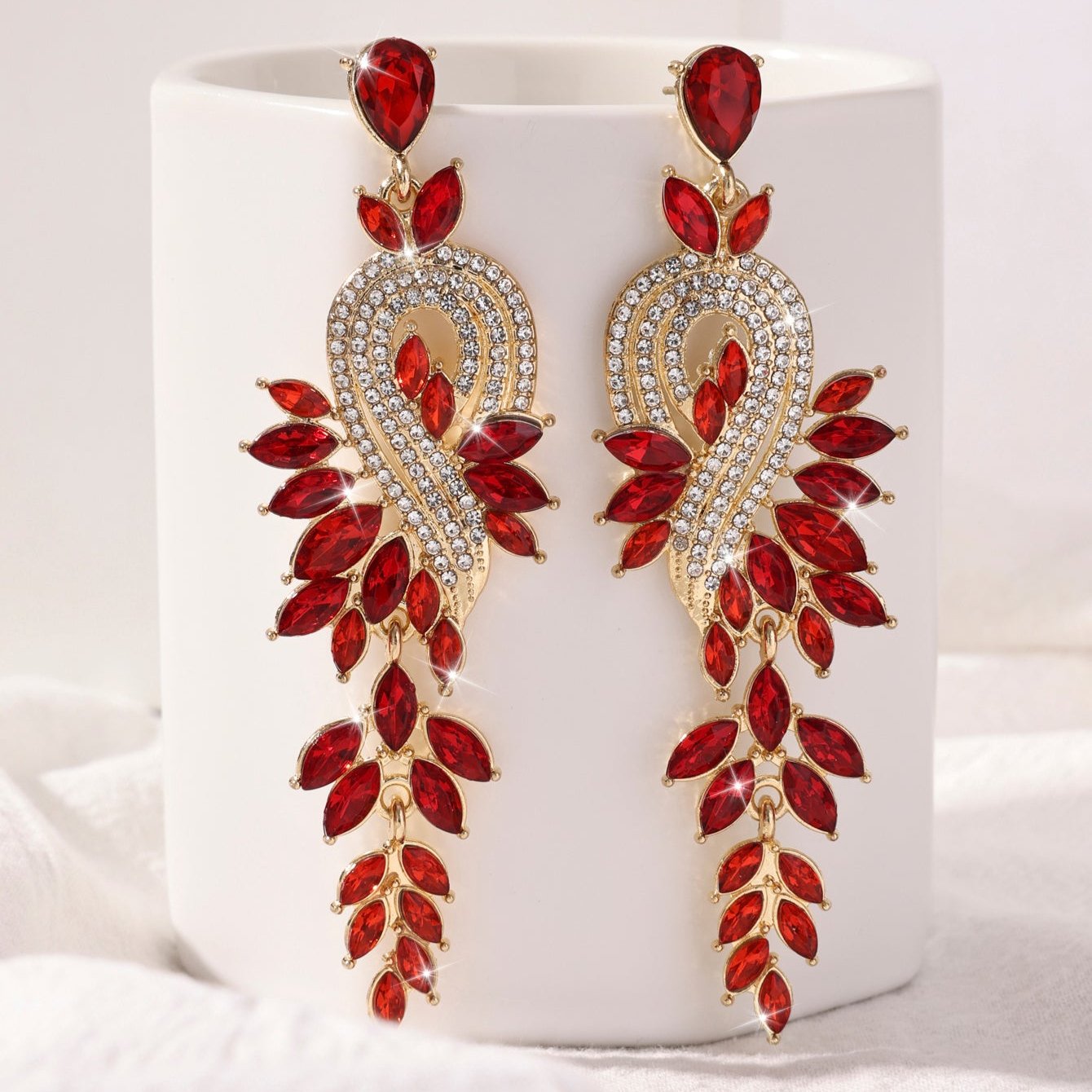 Peacock Leaf Crystal Long Earrings fashionnsio