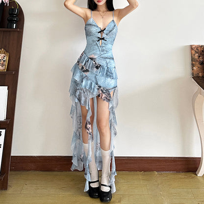 Floral Asymmetrical Ruffle Dress - Fashionnsio