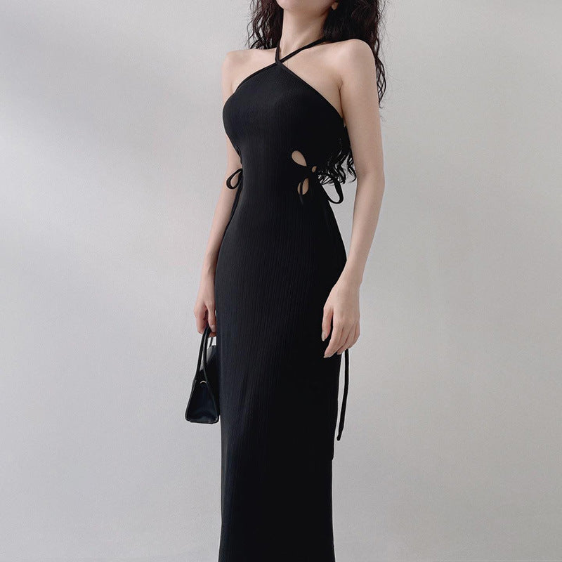 Halter Cut-out Ribbon Long Dress