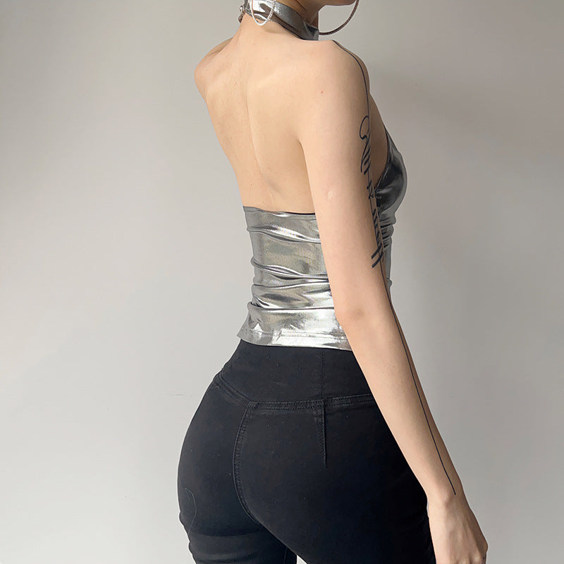 Metallic Shiny Halter Top