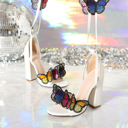 Butterfly Lace Up Chunky Heels