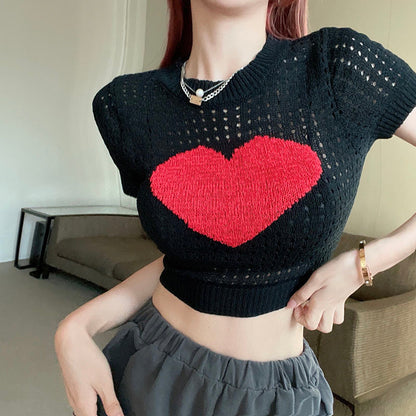 Heart Hollow-out Knitted Top