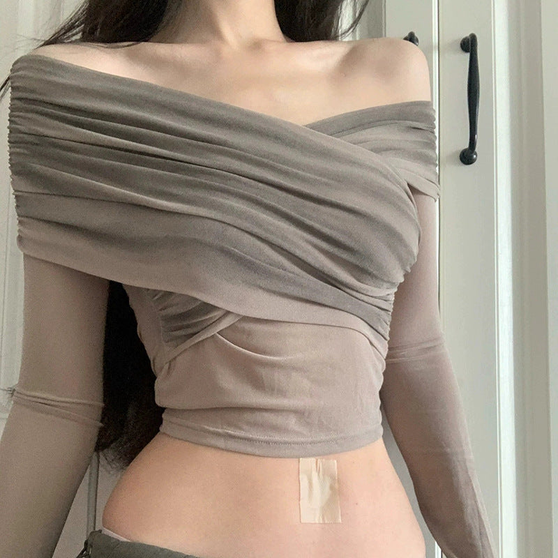 Pleated Off-shoulder Crop Top fashionnsio