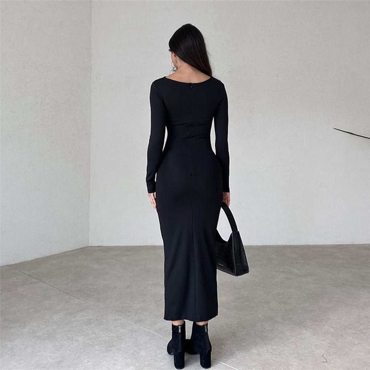 Slim Fit Bodycon Long Pleated Dress