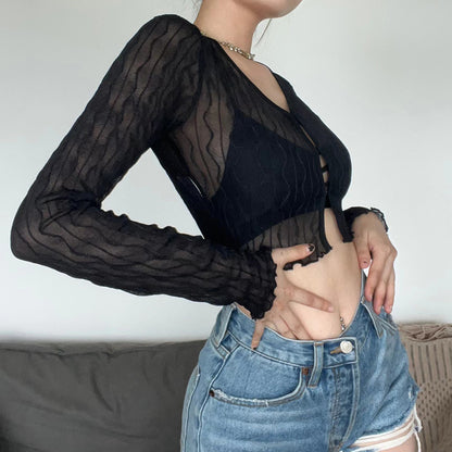 Mesh Long Sleeve Crop Cardigan/Top