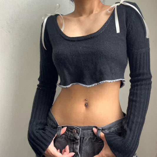 Bow Long Sleeve Crop Top