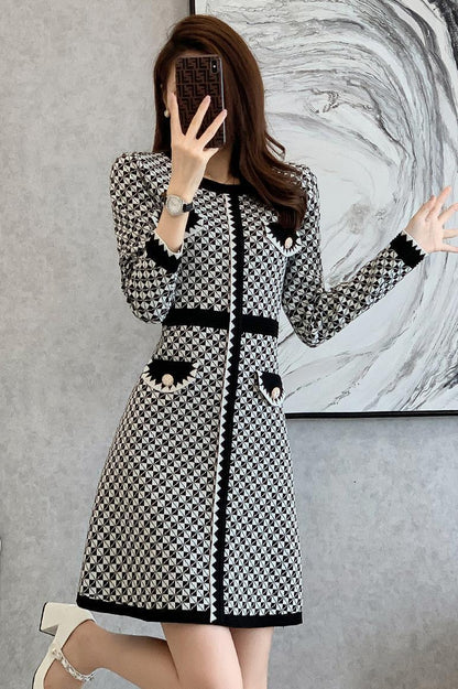 Korean Plaid Knitted Dress