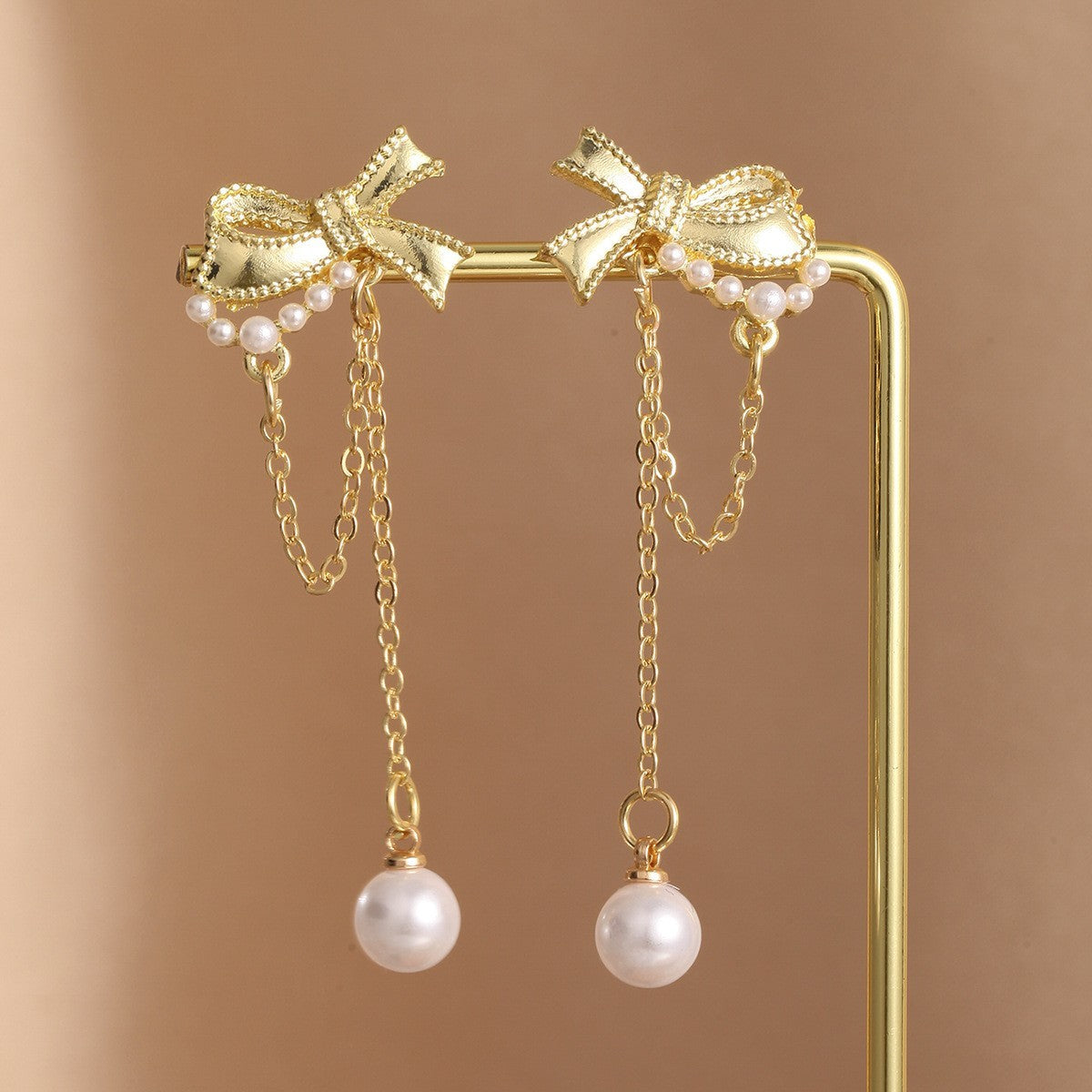 Bow Chain Pearl Tassel Earrings fashionnsio