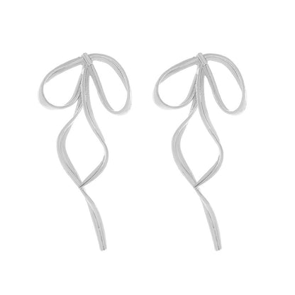 Bow Metal Long Drop Earrings