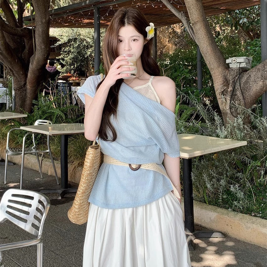 Layered Belted Knit Top - Fashionnsio