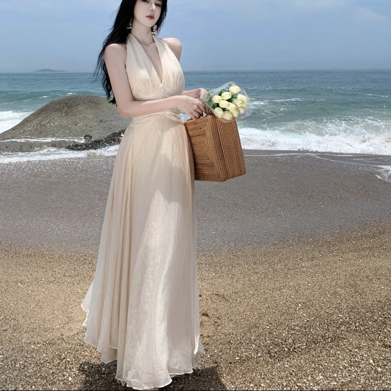 Halter Cinched Waist Maxi Dress - Fashionnsio