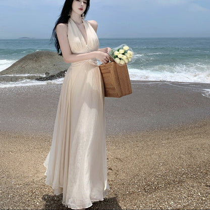 Halter Cinched Waist Maxi Dress - Fashionnsio