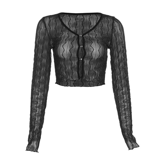 Mesh Long Sleeve Crop Cardigan/Top