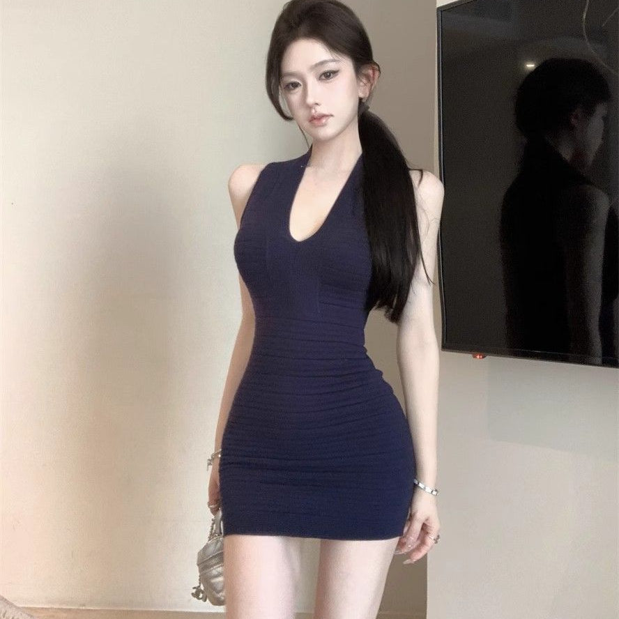 V-neck Knitted Mini Dress - Fashionnsio