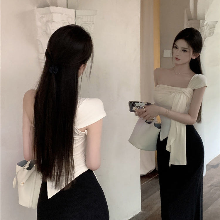 Off Shoulder Irregular Crop Top - Fashionnsio