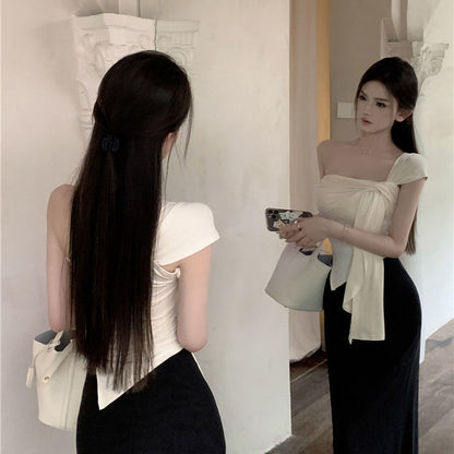 Off Shoulder Irregular Crop Top - Fashionnsio