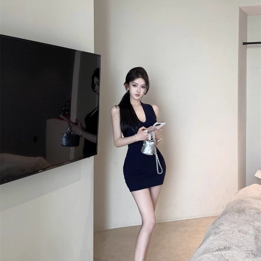 V-neck Knitted Mini Dress - Fashionnsio