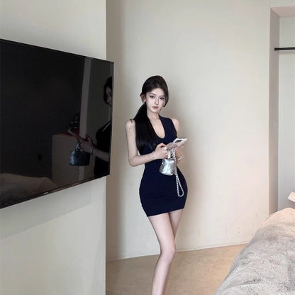 V-neck Knitted Mini Dress - Fashionnsio