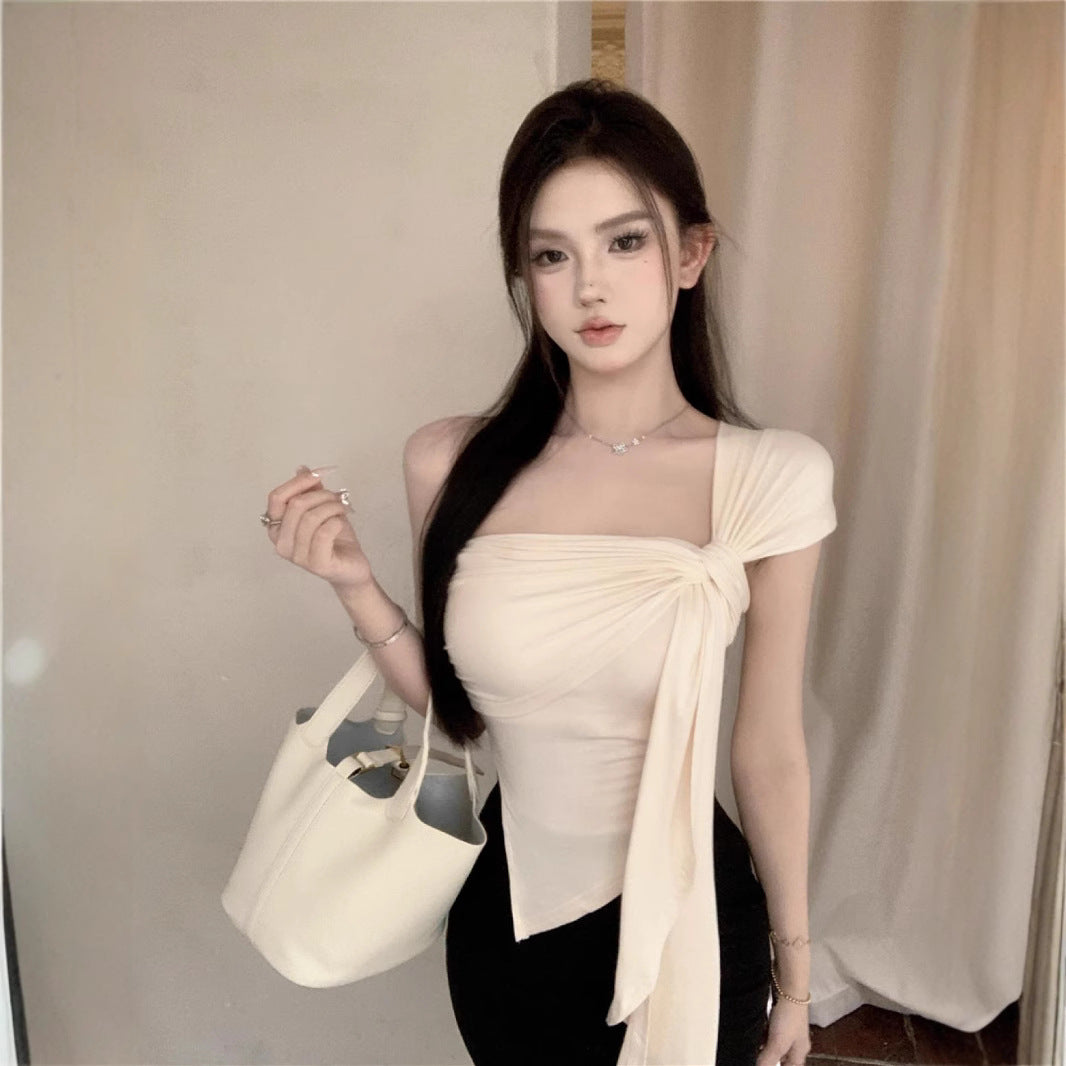 Off Shoulder Irregular Crop Top - Fashionnsio