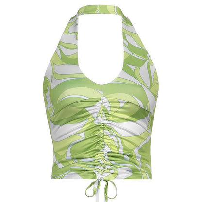 Abstract Print Drawstring Top