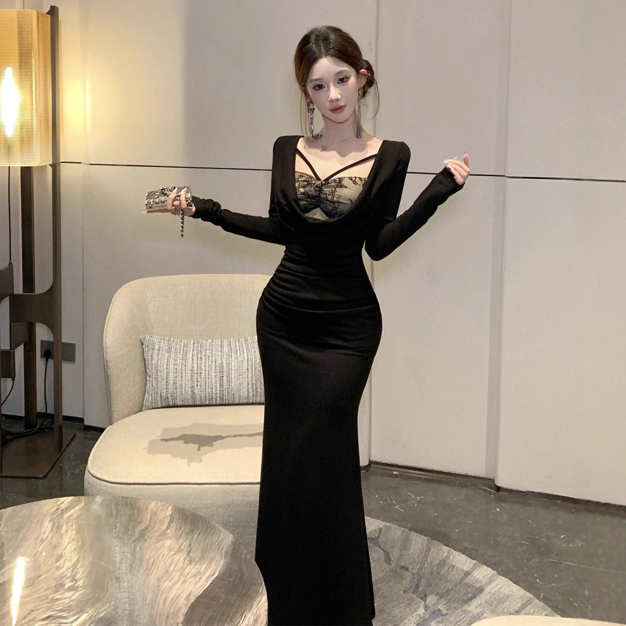 Lace Bodycon Long Dress - Fashionnsio