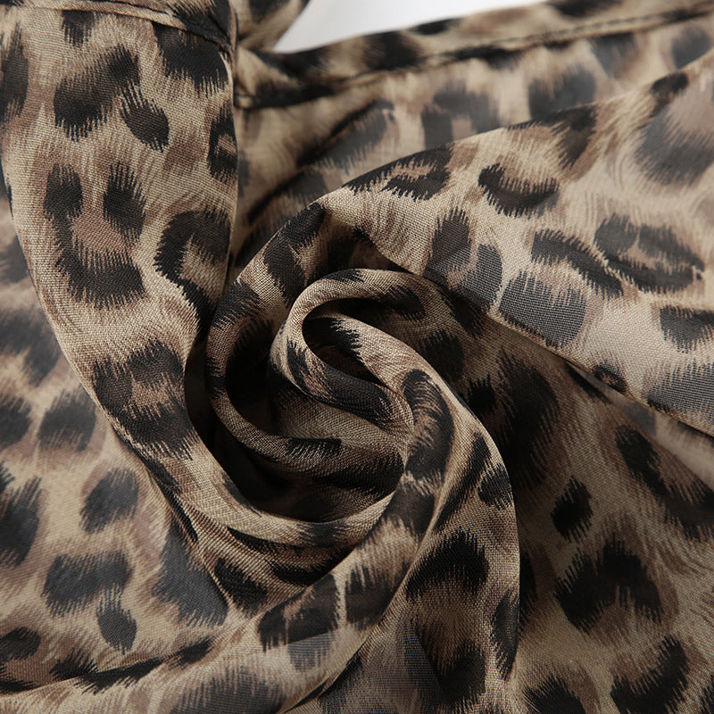 Leopard Print Top With Scarf - Fashionnsio