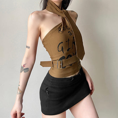 Halter Crop Top With Scarf fashionnsio