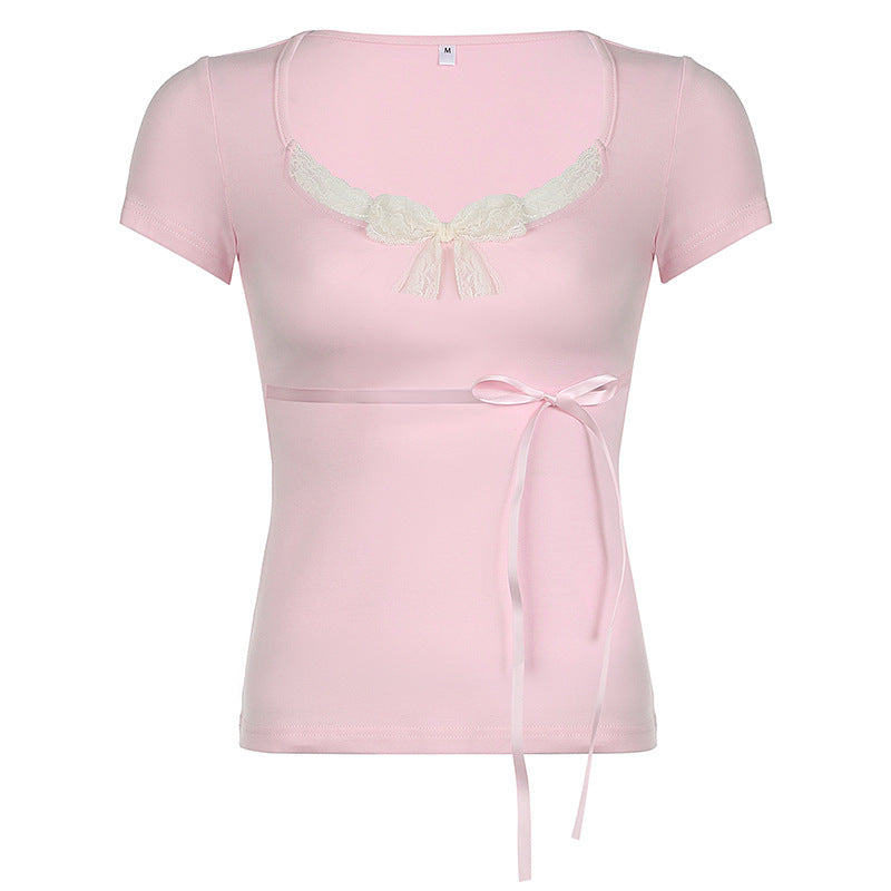 Ribbon Bow Lace Coquette Top