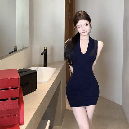 V-neck Knitted Mini Dress - Fashionnsio