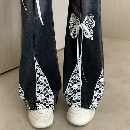 Flare Butterfly Lace Jeans - Fashionnsio