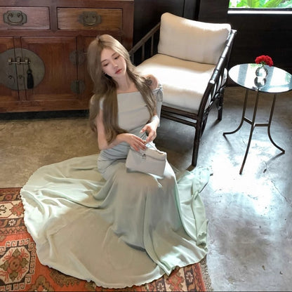 One Shoulder Mesh Long Dress - Fashionnsio