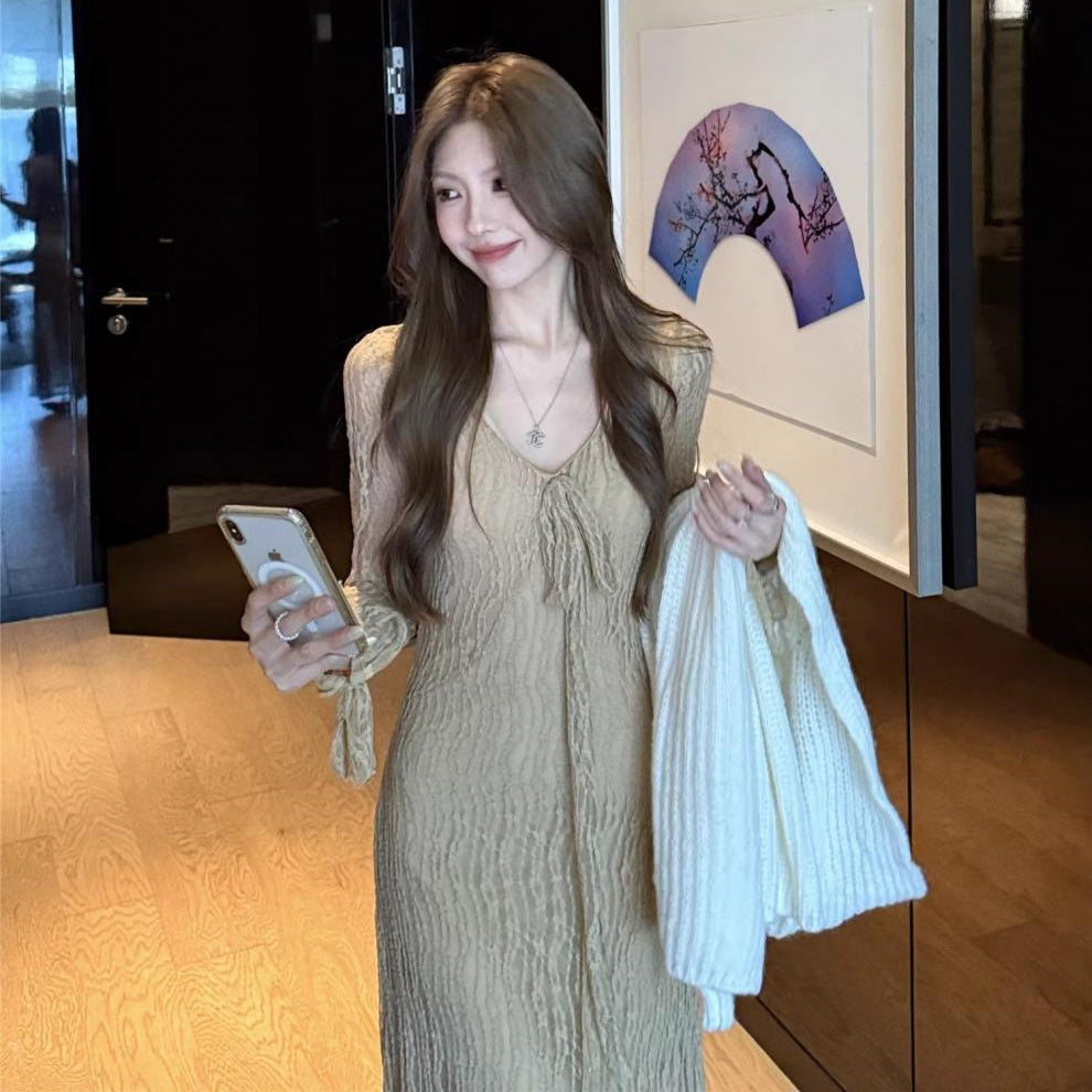 Mesh Long Sleeve Maxi Dress - Fashionnsio