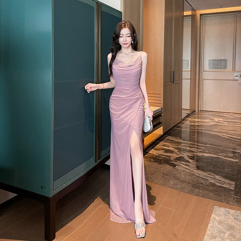 Pleated Slit Long Dress - Fashionnsio