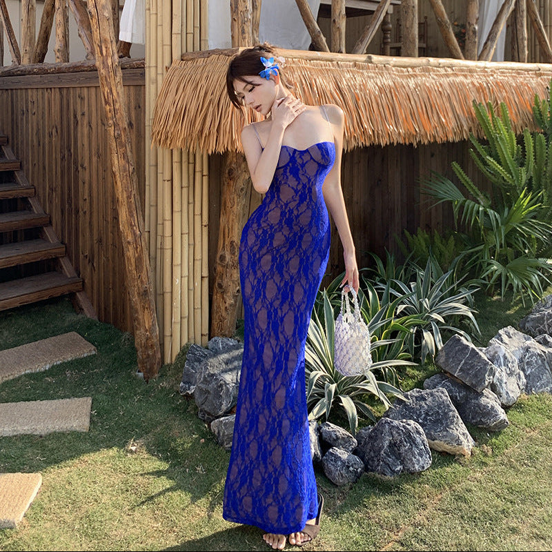 Lace Backless Long Dress - Fashionnsio