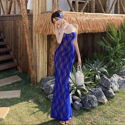 Lace Backless Long Dress - Fashionnsio