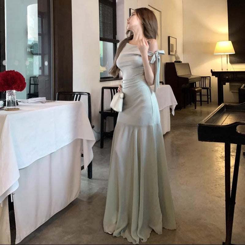 One Shoulder Mesh Long Dress - Fashionnsio