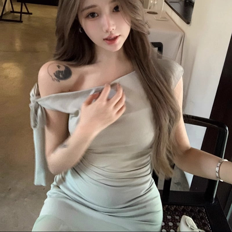 One Shoulder Mesh Long Dress - Fashionnsio