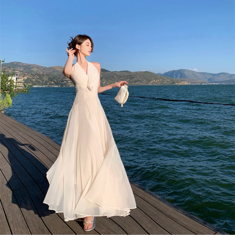 Halter Floral Maxi Dress - Fashionnsio