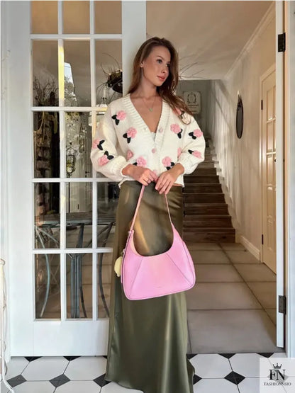 3D Flower Knitted Loose Cardigan Top - Fashionnsio