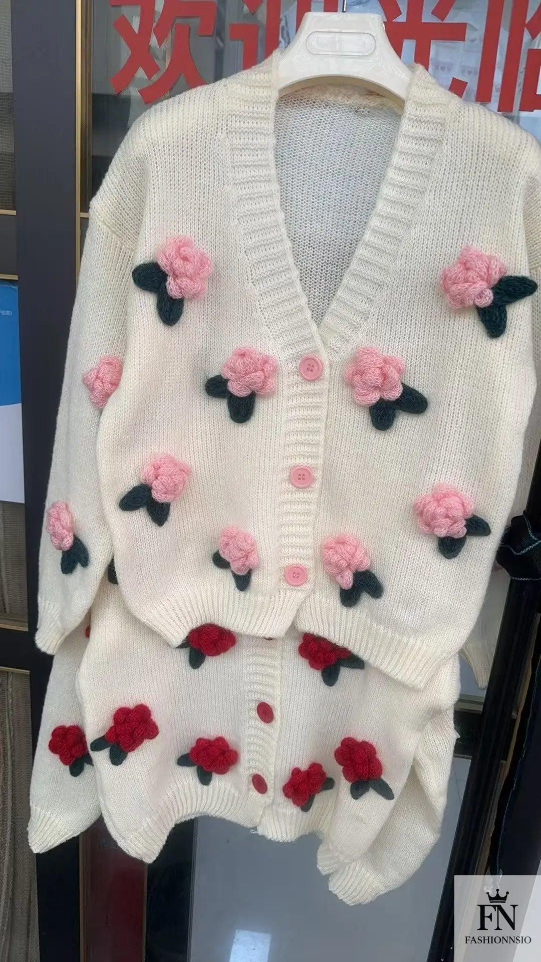 3D Flower Knitted Loose Cardigan Top - Fashionnsio