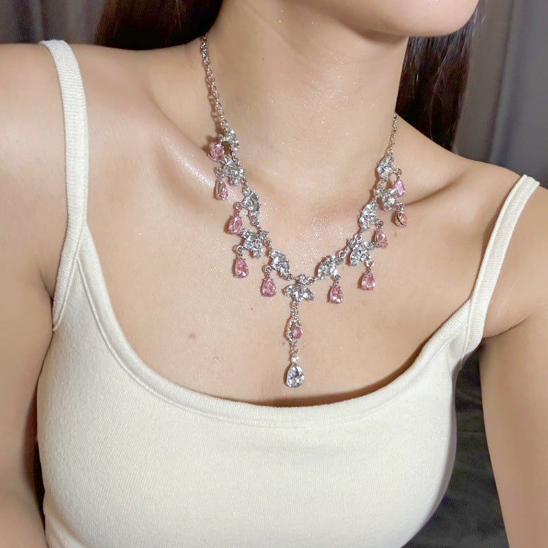 Teardrop Gemstone Diamond Necklace - Fashionnsio