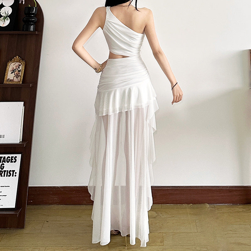 One Shoulder Cutout Ruffle Dress - Fashionnsio