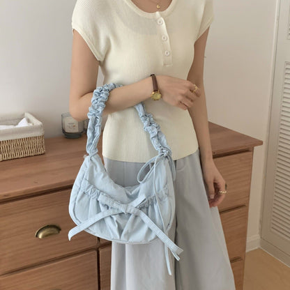 Bow Drawstring Pleated Shoulder Bags