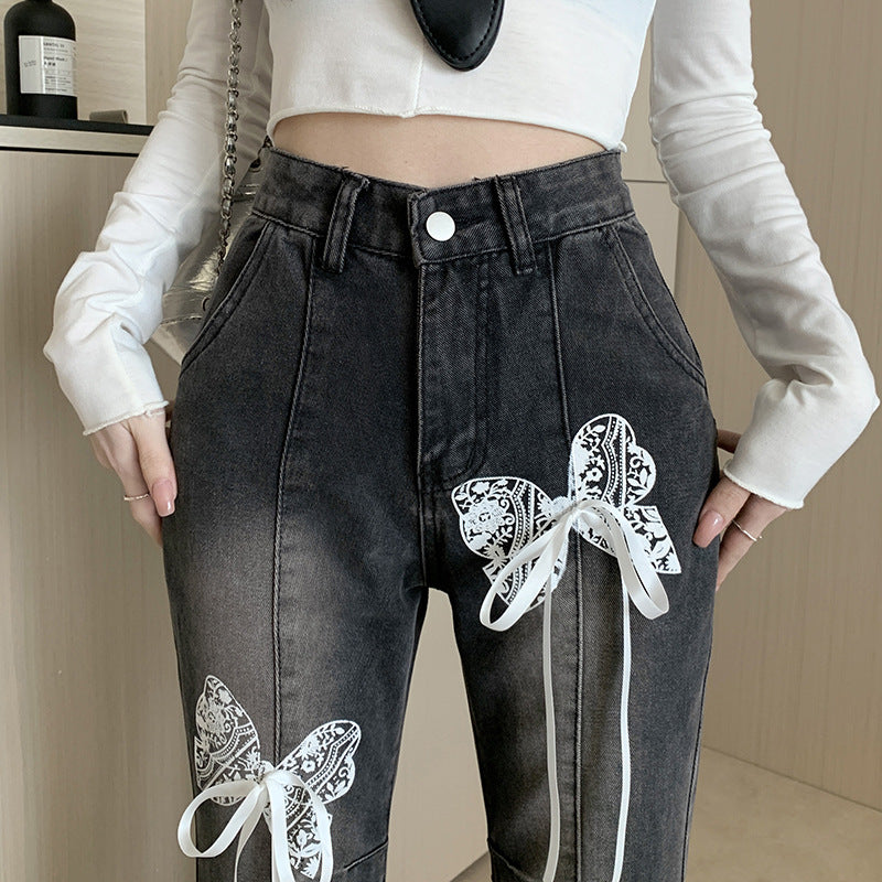 Flare Butterfly Lace Jeans - Fashionnsio