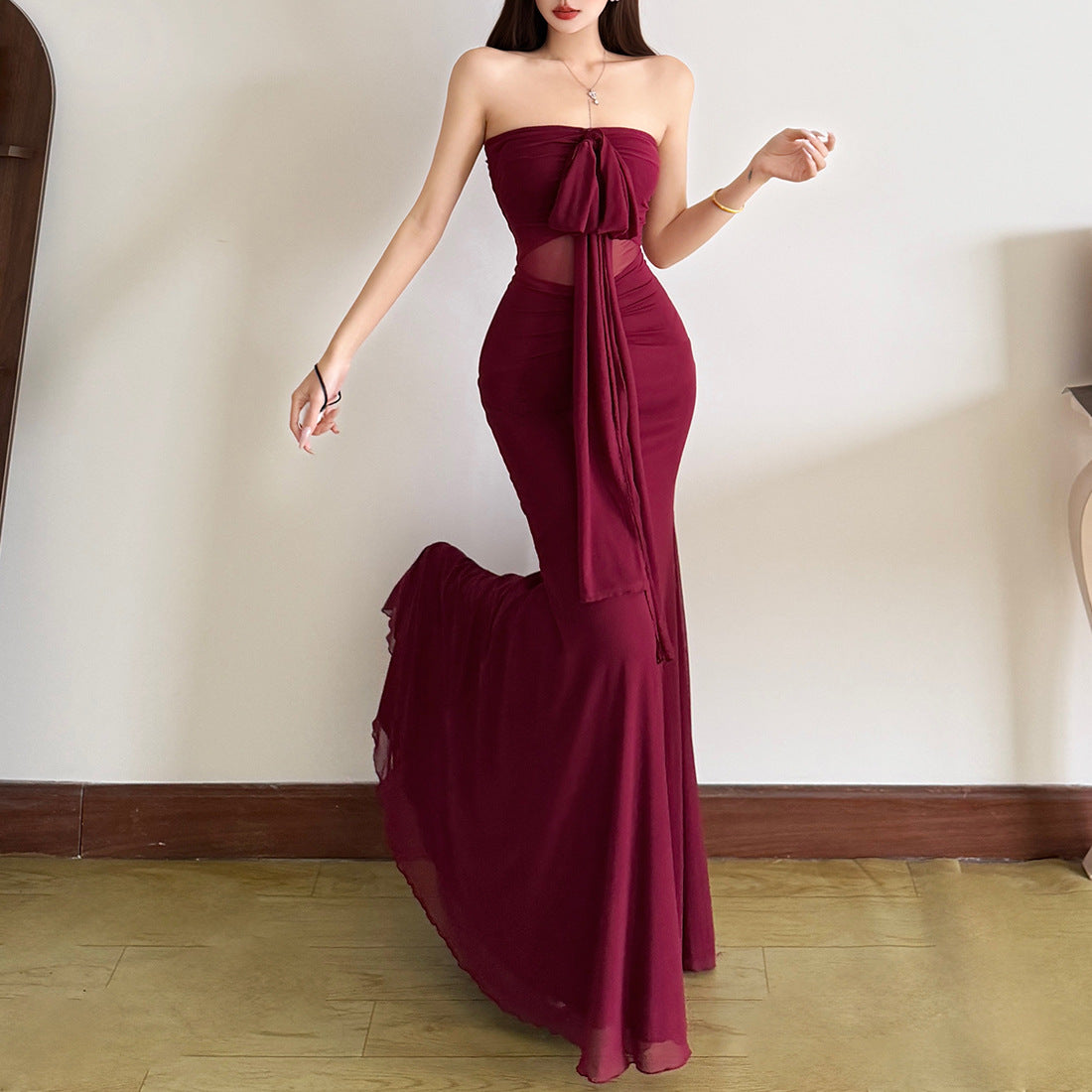 Halter Flared Maxi Dress - Fashionnsio