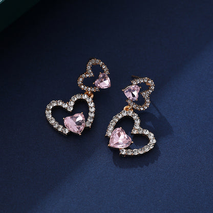 Double Heart Crystal Earrings fashionnsio